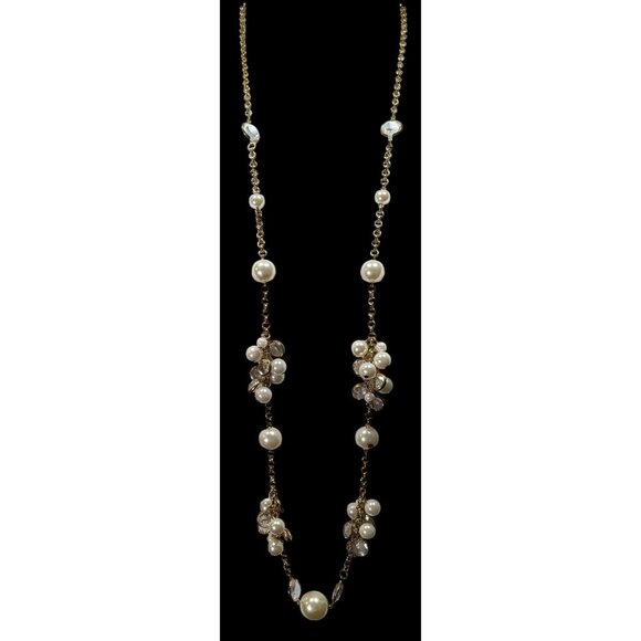 Elegant Glam Faux Pearl Cluster Gold Tone Opera Necklace - Picture 5 of 8